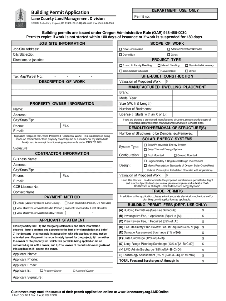 Lane County Building Permit Application  Form
