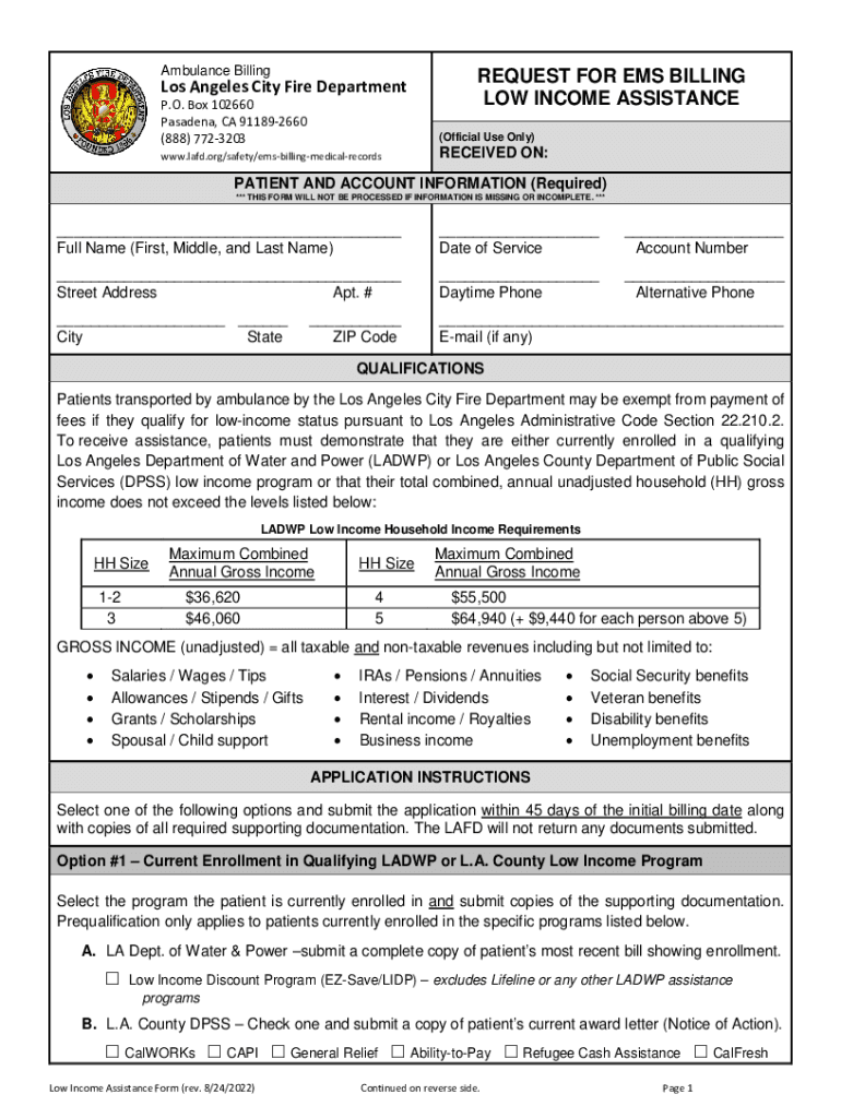 Ca Low Income Assistance  Form