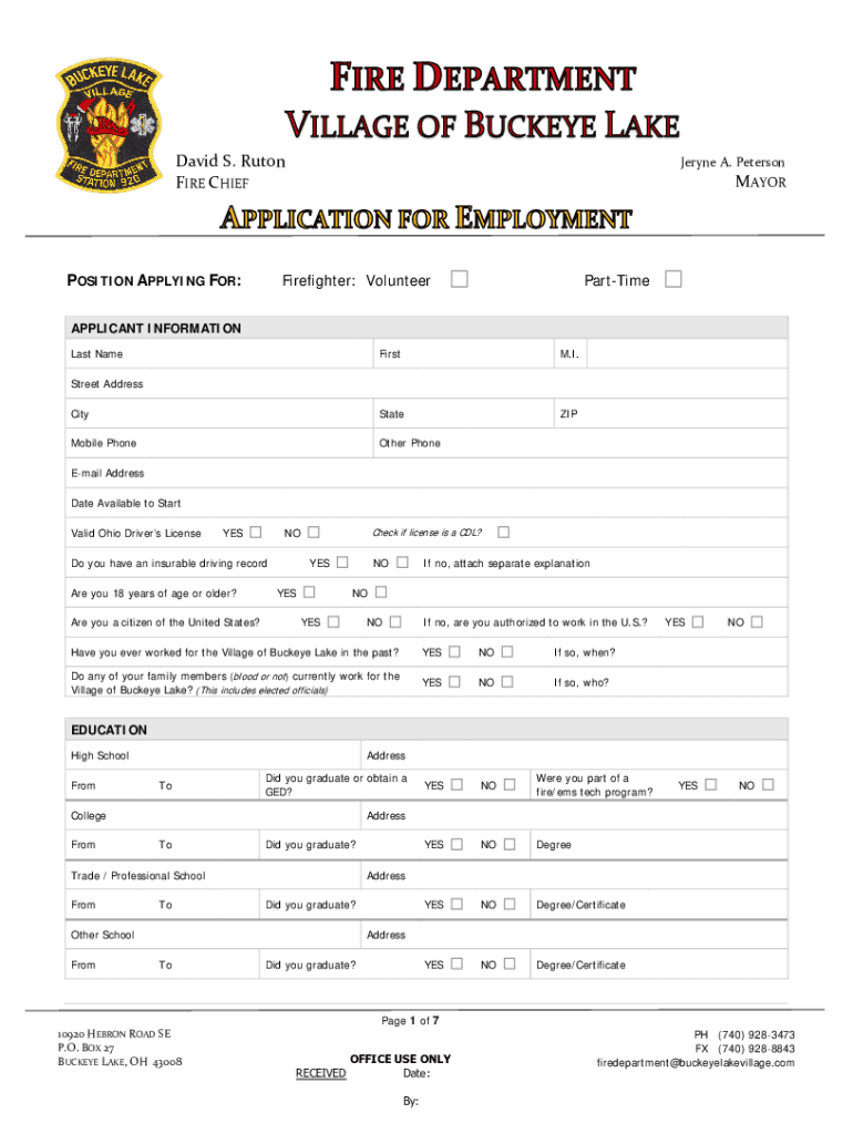 POSITION APPLYING for Firefighter Volunteer Part Time APPLICANT  Form