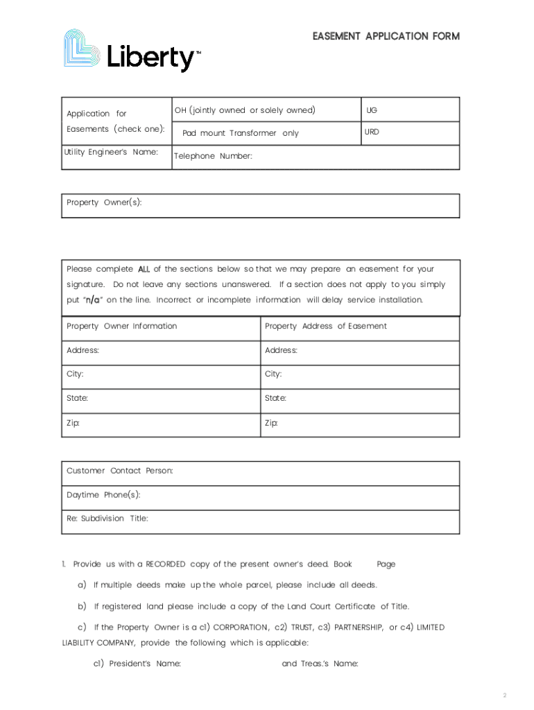 Www pdfFiller Com26478682 SharedconstructionFillable Online EASEMENT APPLICATION FORM Please Complete
