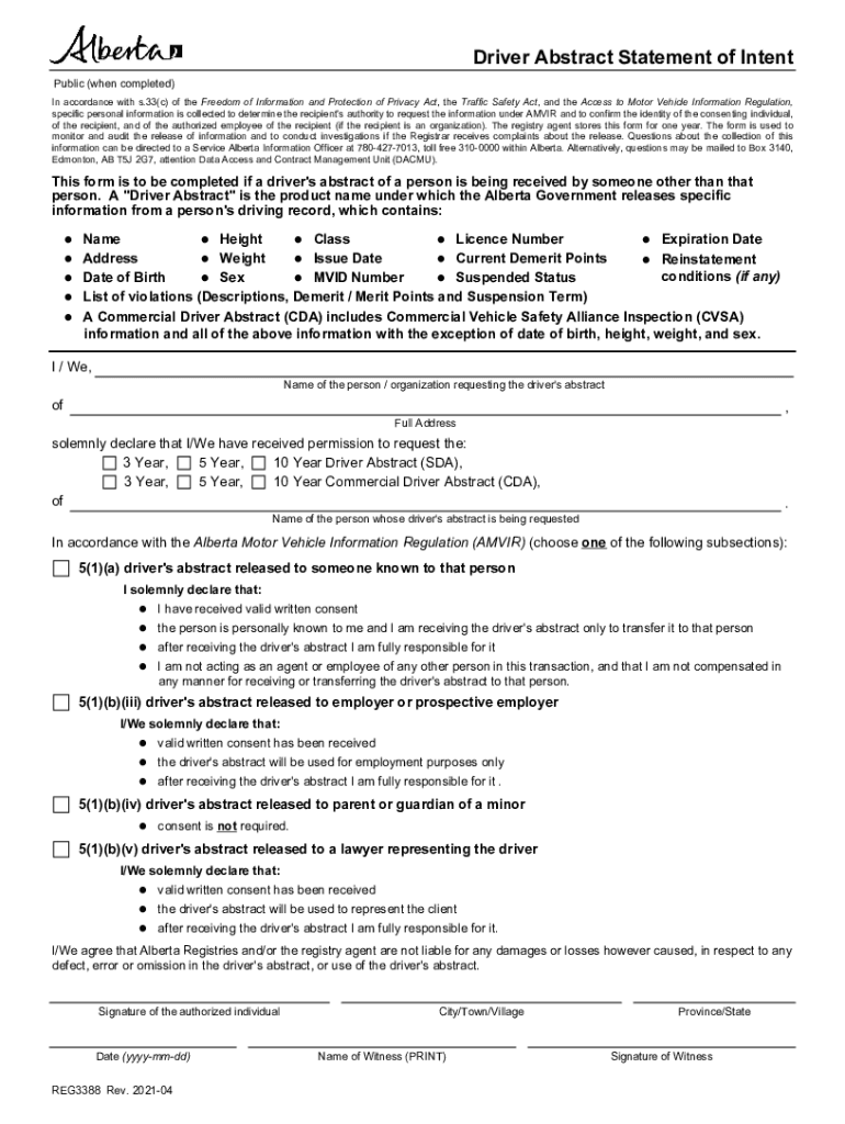  Alberta Driver Abstract 2021-2024