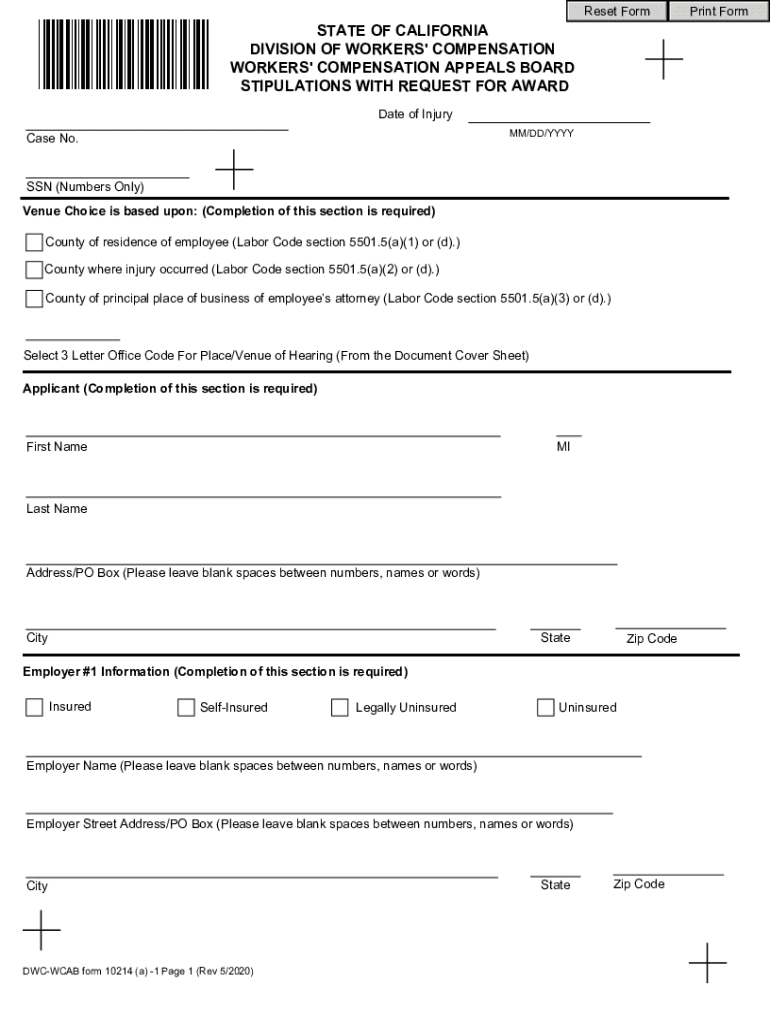 STATE of CALIFORNIA DIVISION of WORKERS&#039; COMPENSATION WORKERS&#039; COMPENSATION APPEALS BOARD STIPULATIONS with REQUEST FO  Form
