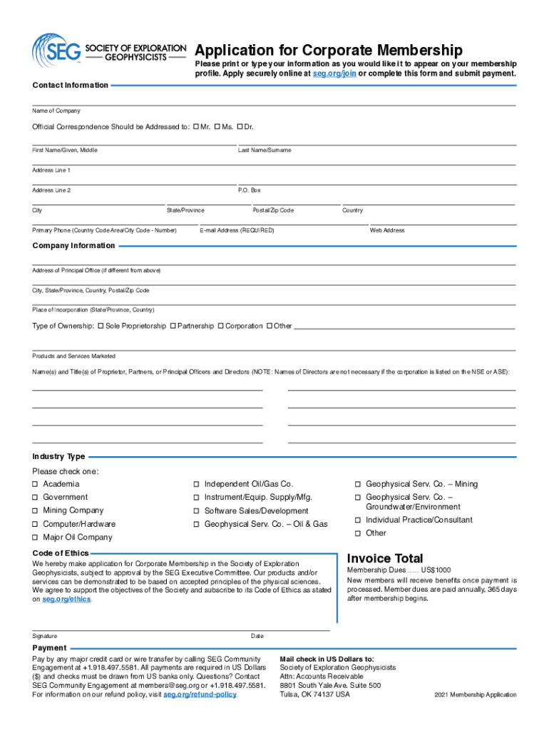 Corporate Membership Information and Application Form