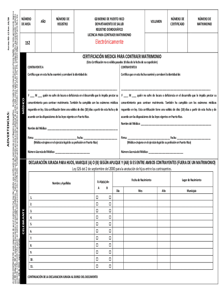 Puerto Rico Marriage License Application  Form