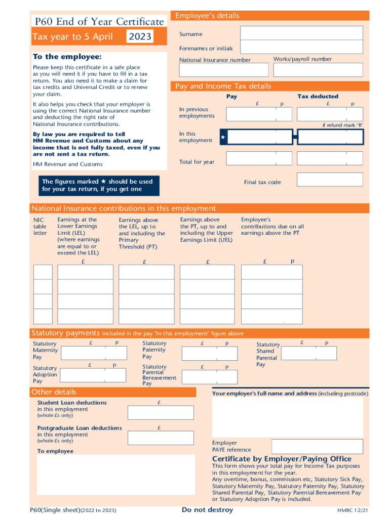  End of Year Certificate P60 Revenue 2023-2024