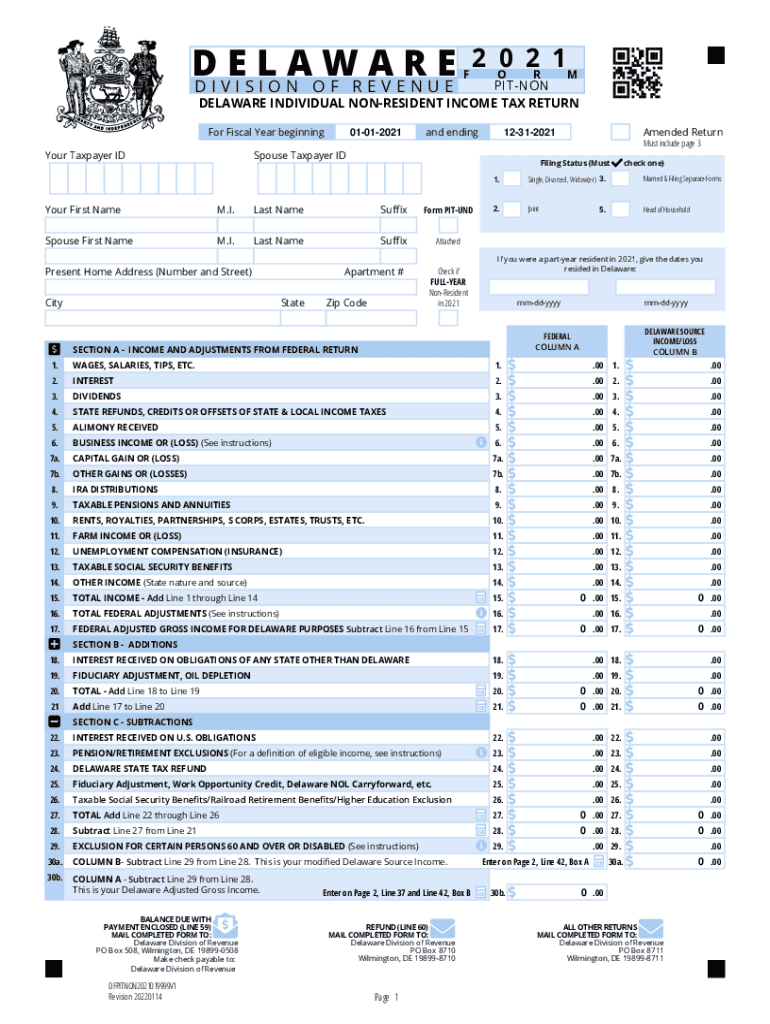  Delaware Individual Resident Income Tax Return TaxFormFinder 2021