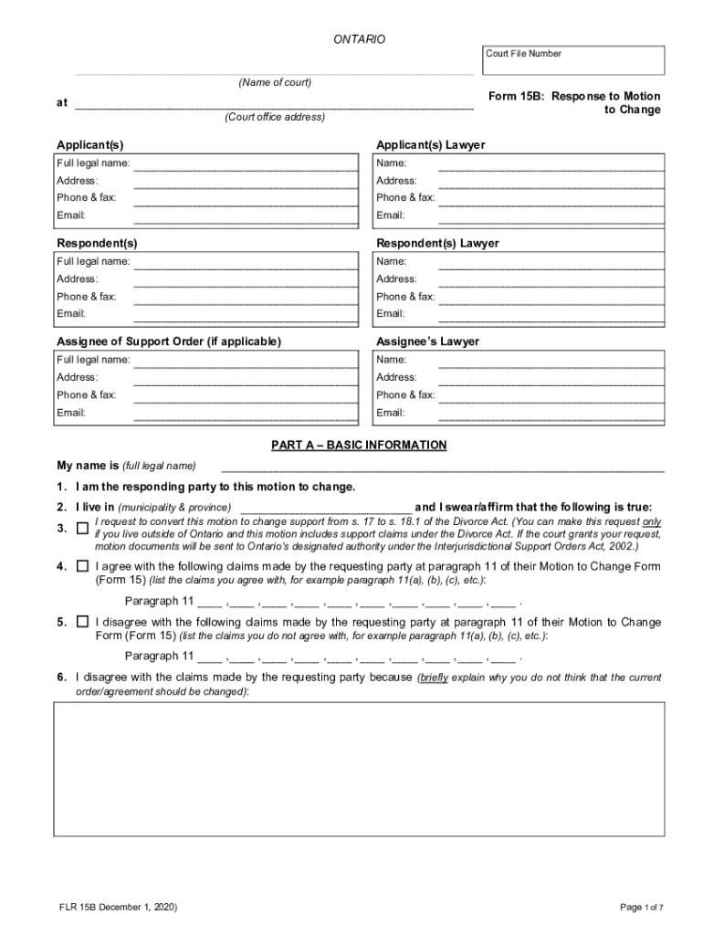  Court File Number Form 15B Response to Motion to Change 2020-2024