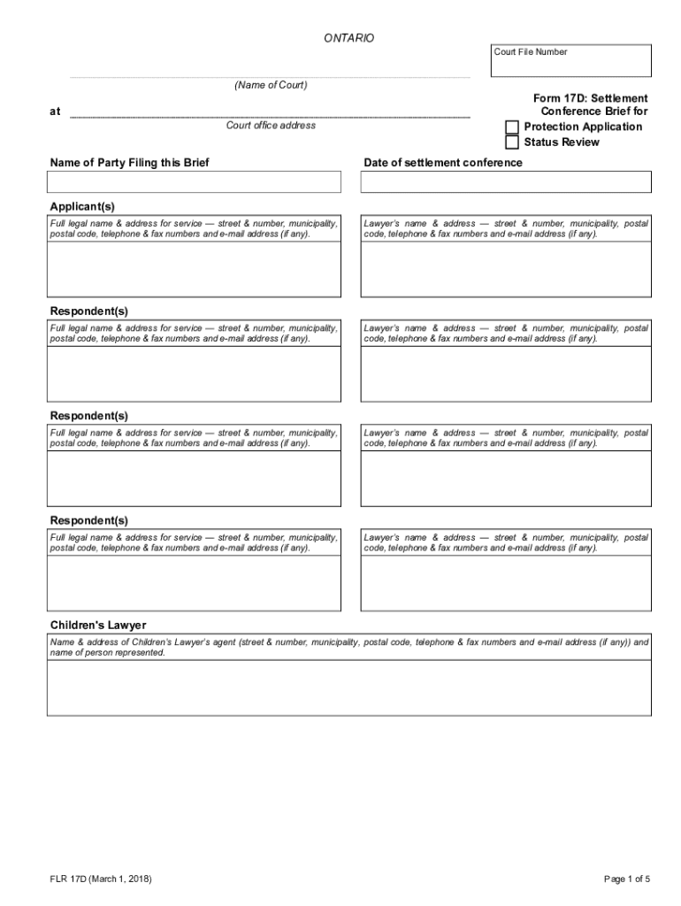 Court File Number Form 17D Settlement Conference Brief