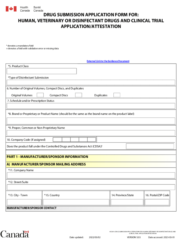  HC3011DRUG SUBMISSION APPLICATION FORM FORn 2022-2024
