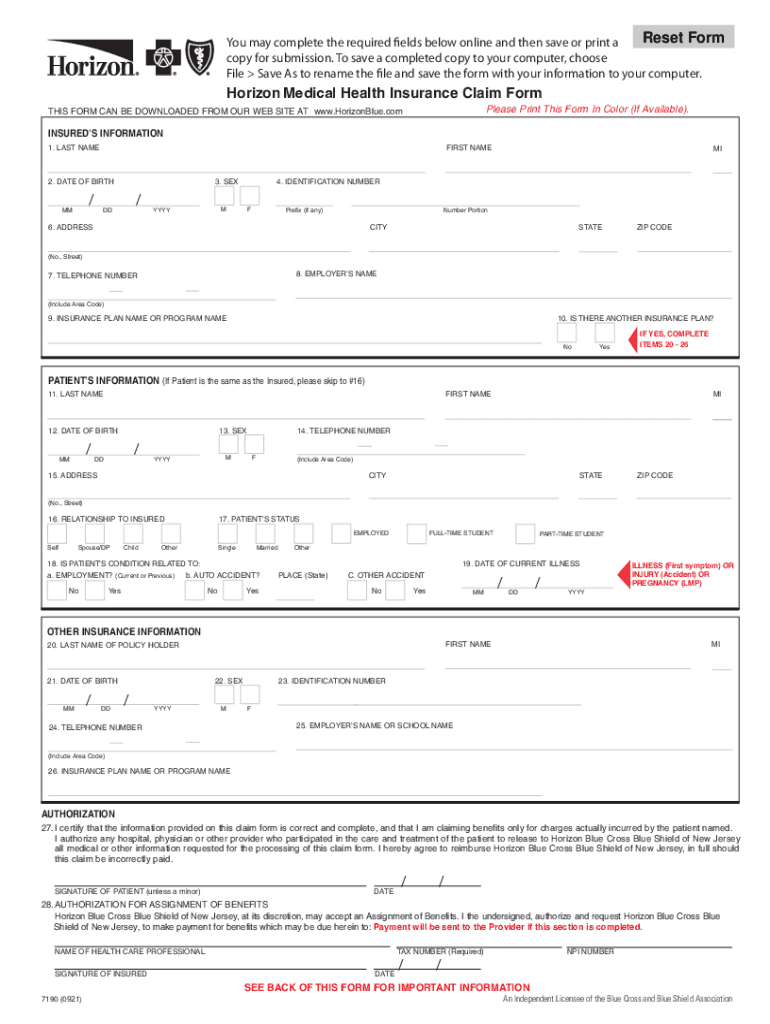 Horizon Claim Form Fill Out and Sign Printable PDF TemplatesignNow