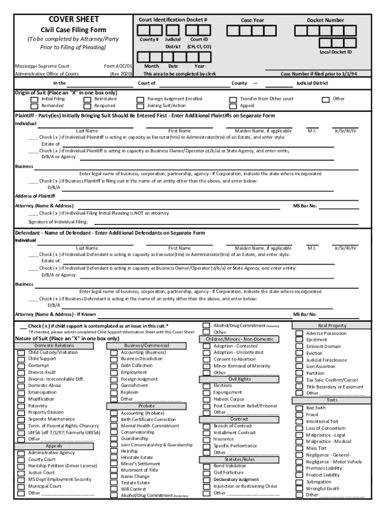 Www Desotocountyms Gov DocumentCenter ViewCOVER SHEET Court IdentificationDocket DeSoto County, MS  Form