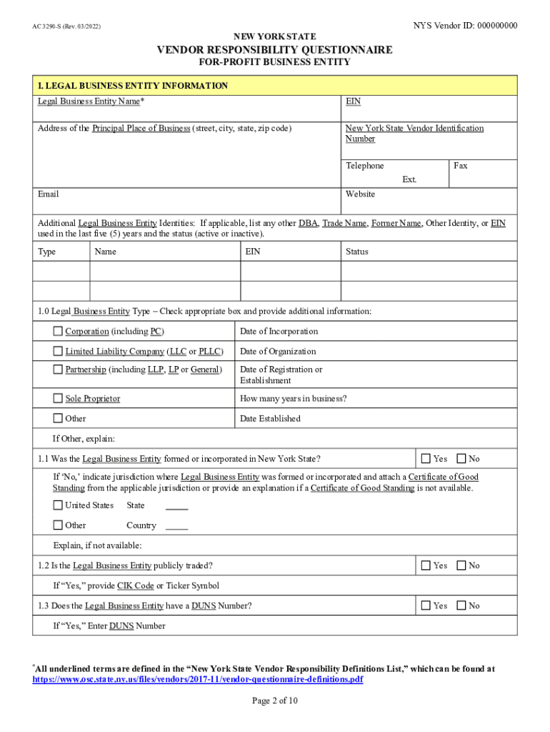 Opwdd Ny Govprocurement OpportunitiesbroomeNEW YORK STATE VENDOR RESPONSIBILITY QUESTIONNAIRE for PROFIT  Form