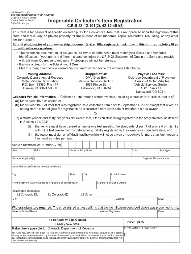  Inoperable Collector&#039;s Item Registration 2022-2024