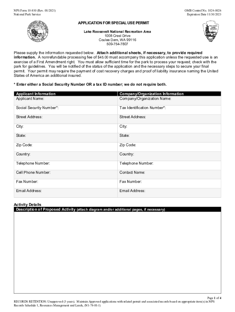  Home Nps Gov Feha PlanyourvisitApplication for Special Park Uses Form 10 930 Home Nps Gov 2021-2024