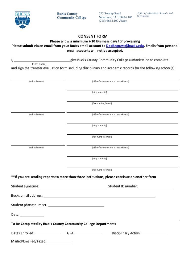 CONSENT FORM Bucks County Community College