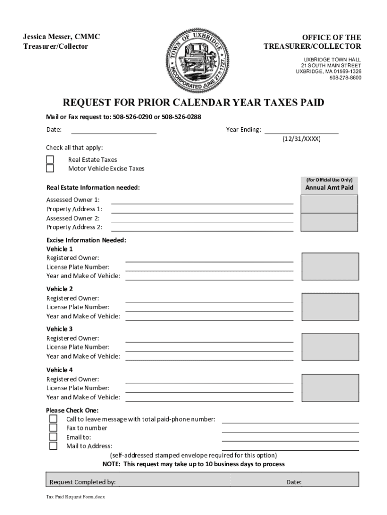 Tax Paid Request Form 2022-2024
