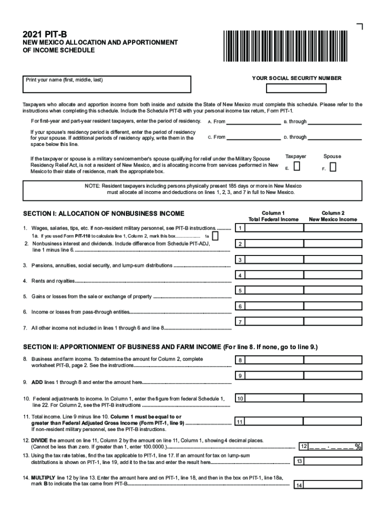  Www Tax Brackets Orgnewmexicotaxformsform Pit BNew MexicoAllocation &amp;amp; Apportionment of Income Schedule 2021