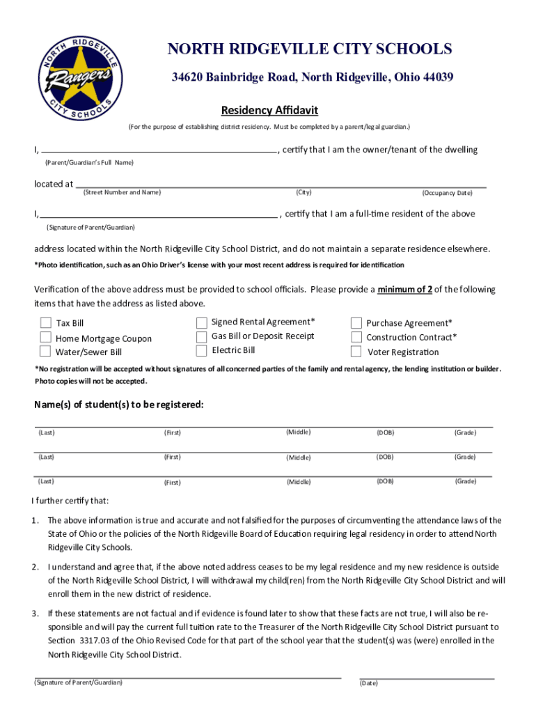 NORTH RIDGEVILLE CITY SCHOOLS 34620 Bainbridge Roa  Form