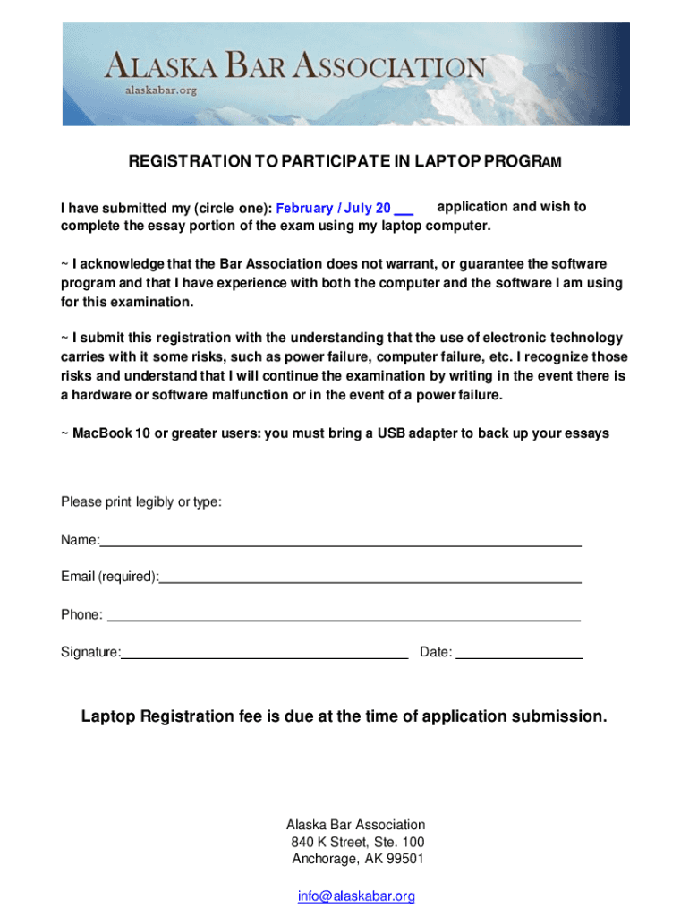 PDF Registration to Participate in Laptop Program Alaska Bar Association  Form