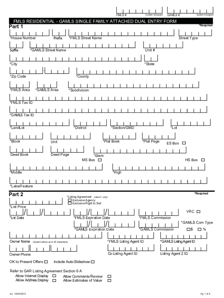 FMLS RESIDENTIAL DETACHED GAMLS SINGLE FAMILY DUAL ENTRY FORM Fill