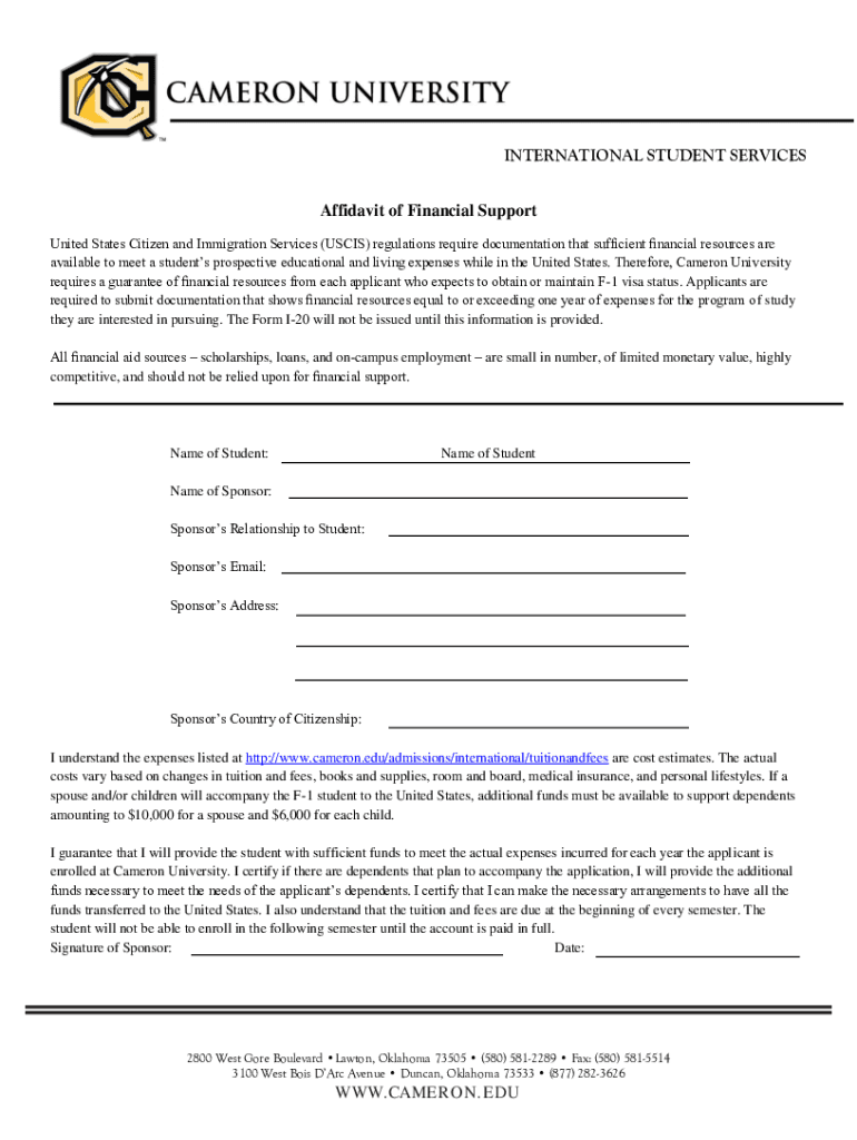 INTERNATIONAL STUDENT SERVICES Affidavit of Financ  Form