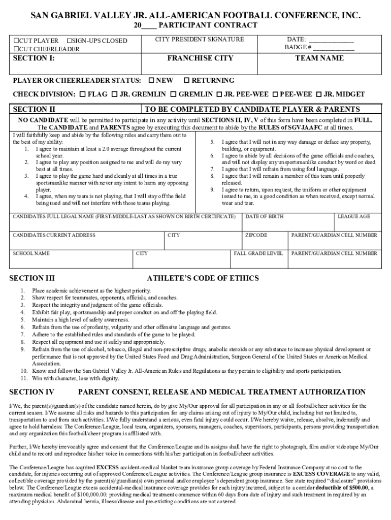 SAN GABRIEL VALLEY JR AMERICAN FOOTBALL CONFERENC  Form