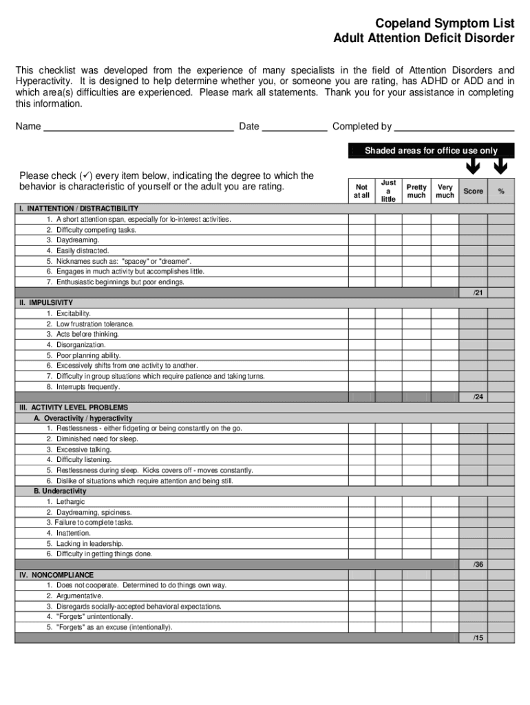  Copeland Symptom List Adult Attention Deficit Disorder 2022-2024