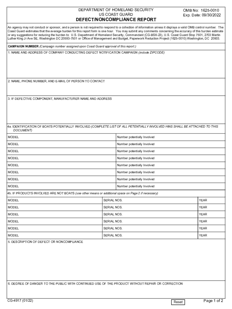 DEPARTMENT of HOMELAND SECURITY OMB No 1625 0010 US COAST  Form