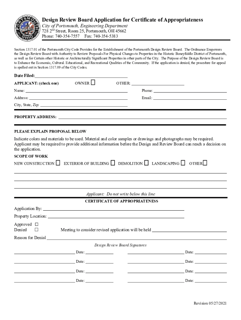 Design Review Board Application for Certificate of Appropriateness  Form