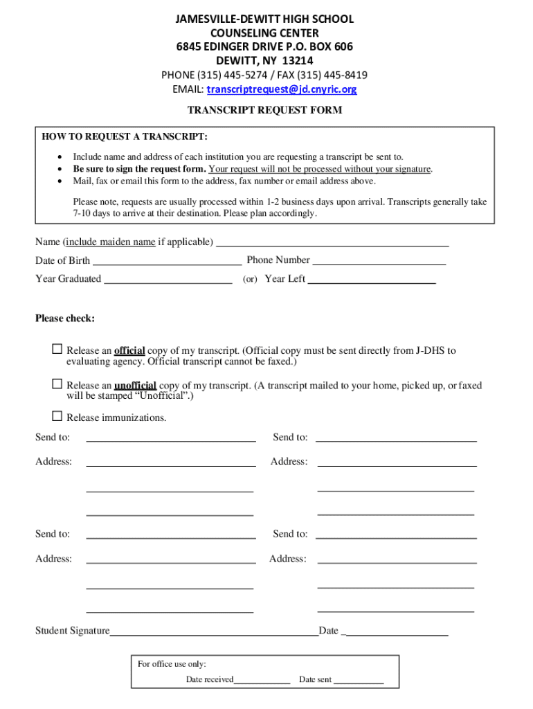  Transcript Request Form 2013-2026