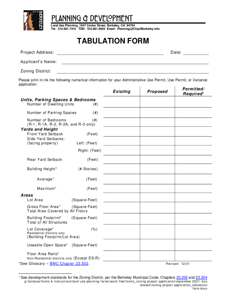 Tabulation Berkeley Form