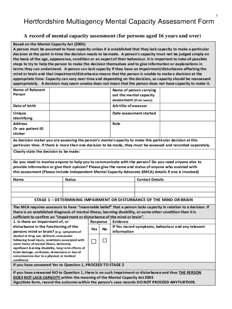 Mental Capacity Assessment Form