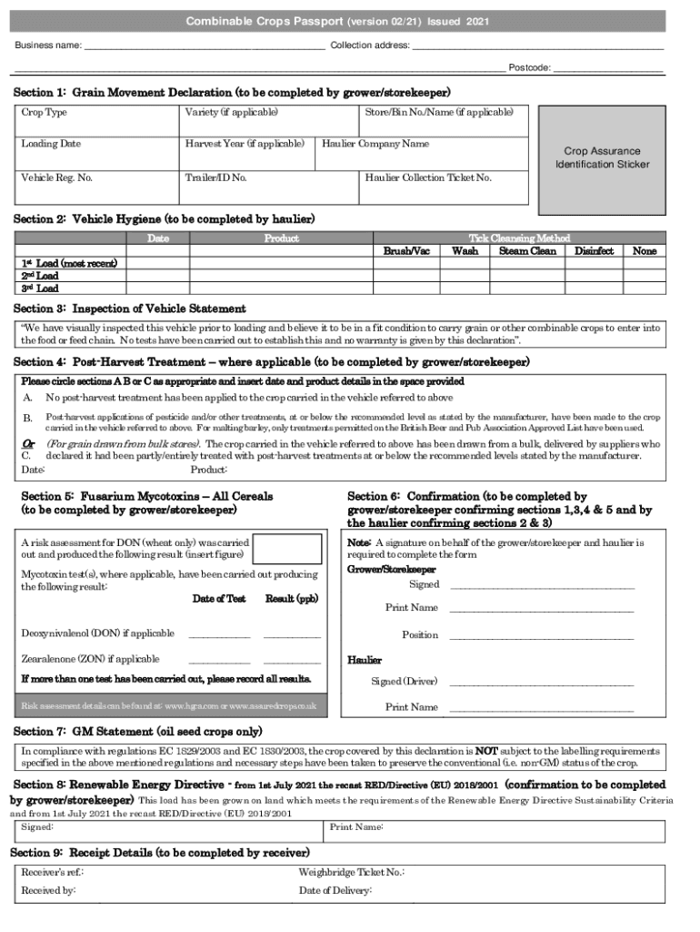  Combinable Crops Passport Version 0221 Issued 2 2021-2024