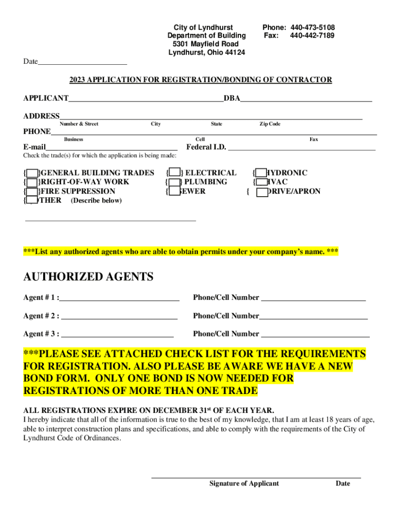 Ohio Contractor Registration City  Form