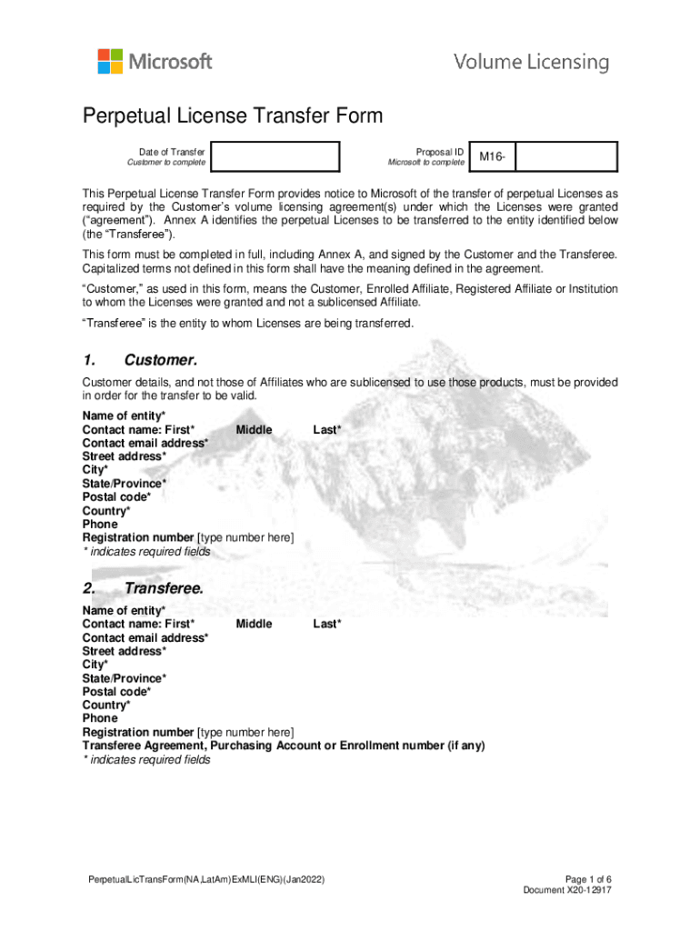 Perpetual License Transfer Form Date of Transfer P