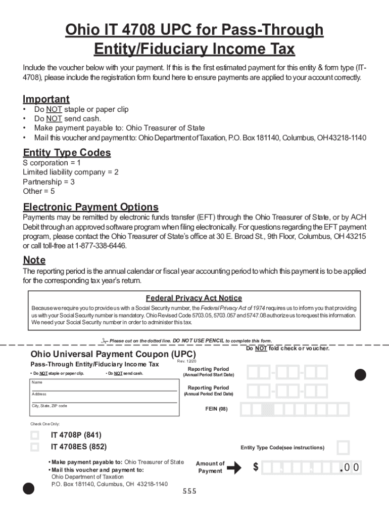 Ohio Form it 4708 Composite Income Tax Return for Certain Investors in