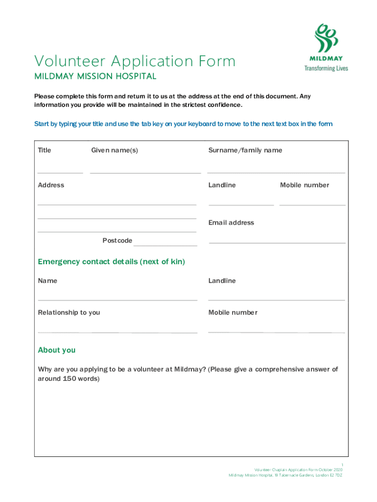 Uk Mission Volunteer Application  Form