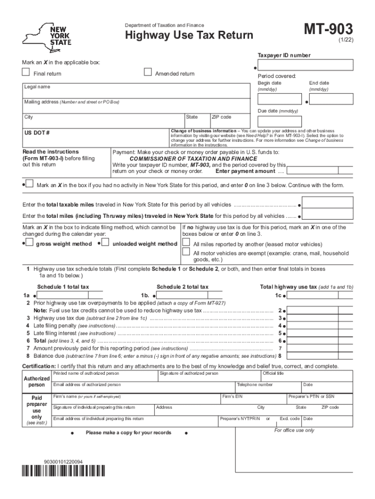  New York Highway Use Tax Return MT 903 2023