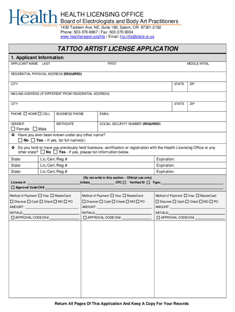  or Electrology and Body Art Temporary Facility License Application 2018-2024