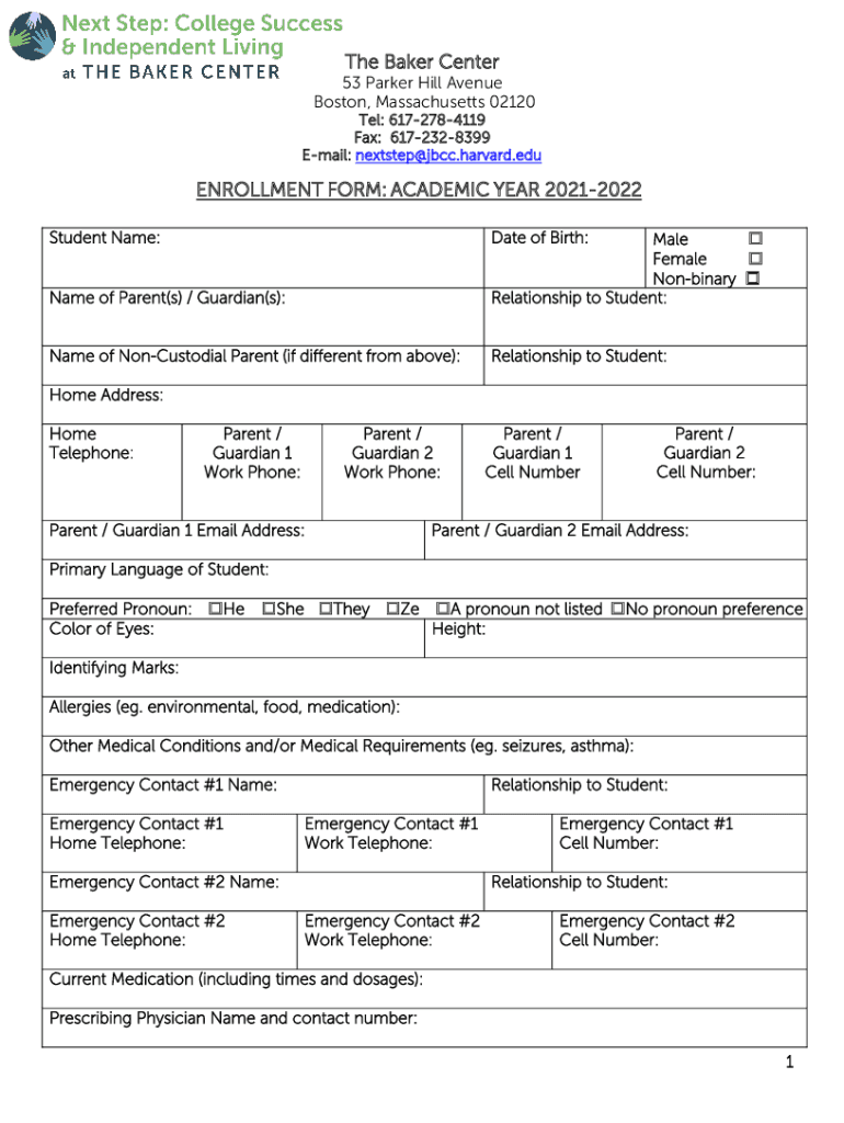 The Baker Center ENROLLMENT FORM