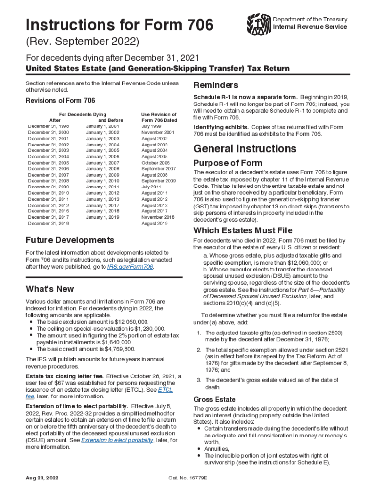  Instructions for Form 706 Rev September Instructions for Form 706, United States Estate and Generation Skipping Transfer Tax Ret 2022-2024