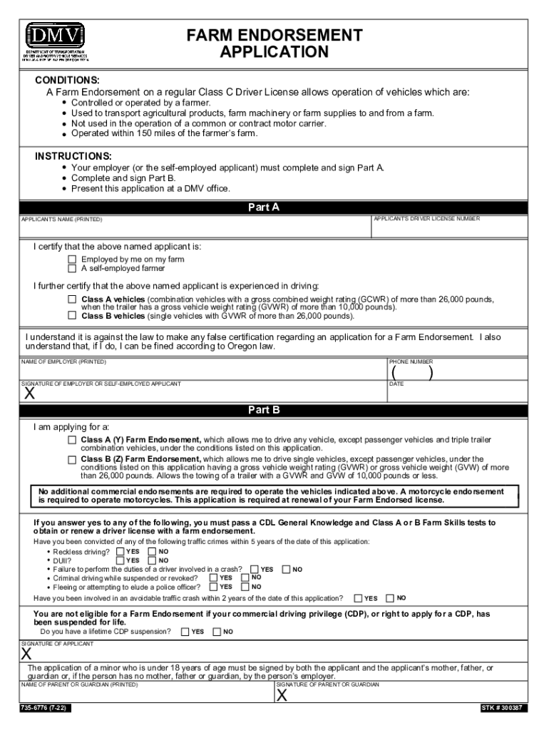  FARM ENDORSEMENT APPLICATION CONDITIONS a Farm En 2022-2024