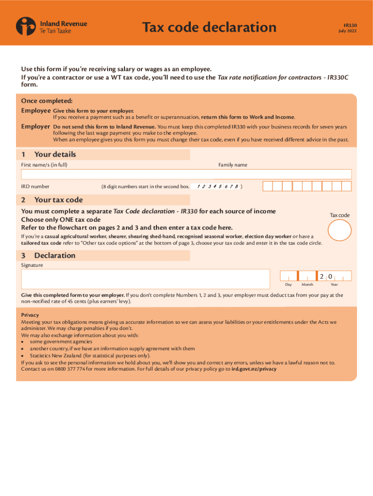  Tax Code DeclarationIR330July 2022Use This Form If 2022-2024