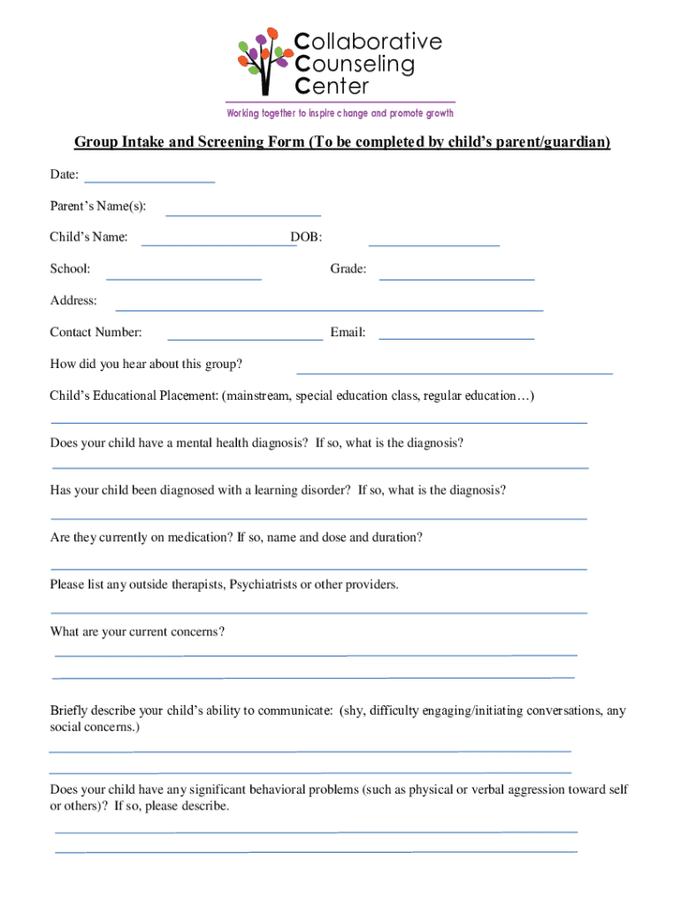 Group Therapy Screening Form