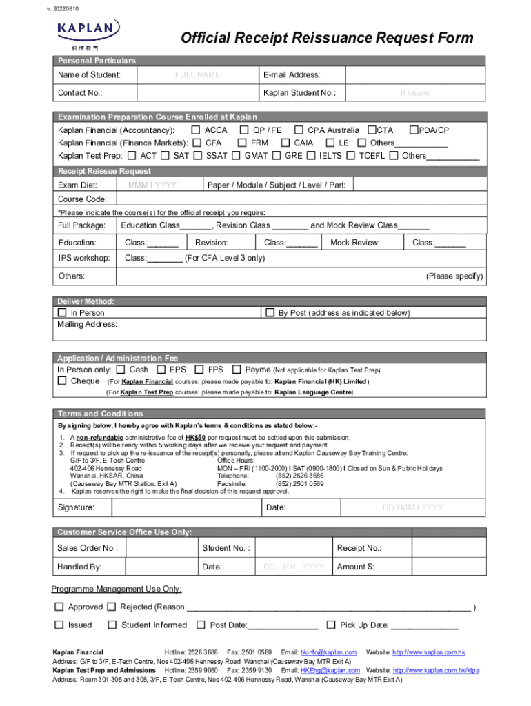 Www pdfFiller Com410254798 Official ReceiptFillable Online Official Receipt Reissuance Request Form Fax