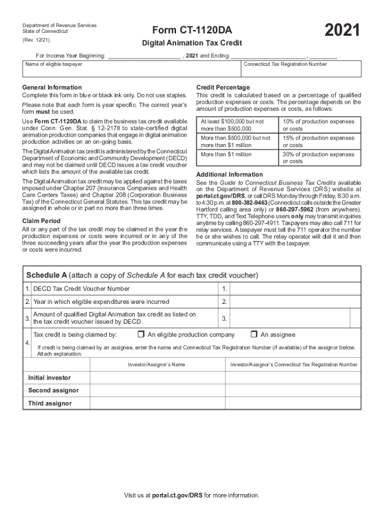  Form CT 1120DA CT Gov 2021