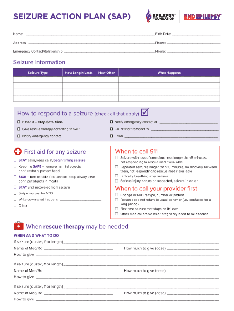  SEIZURE ACTION PLAN SAP Name Birth Date Addres 2023