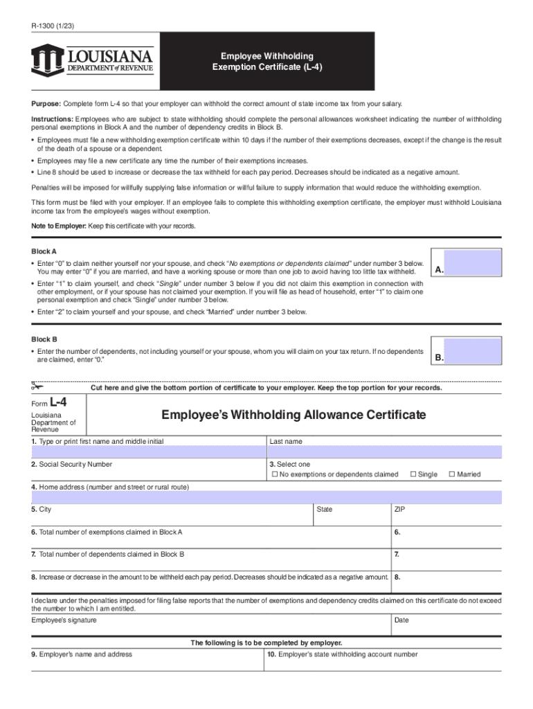  Www Revenue Louisiana Govtaxforms1300401F OldL 4 Employees Withholding Allowance Certificate 2023-2024