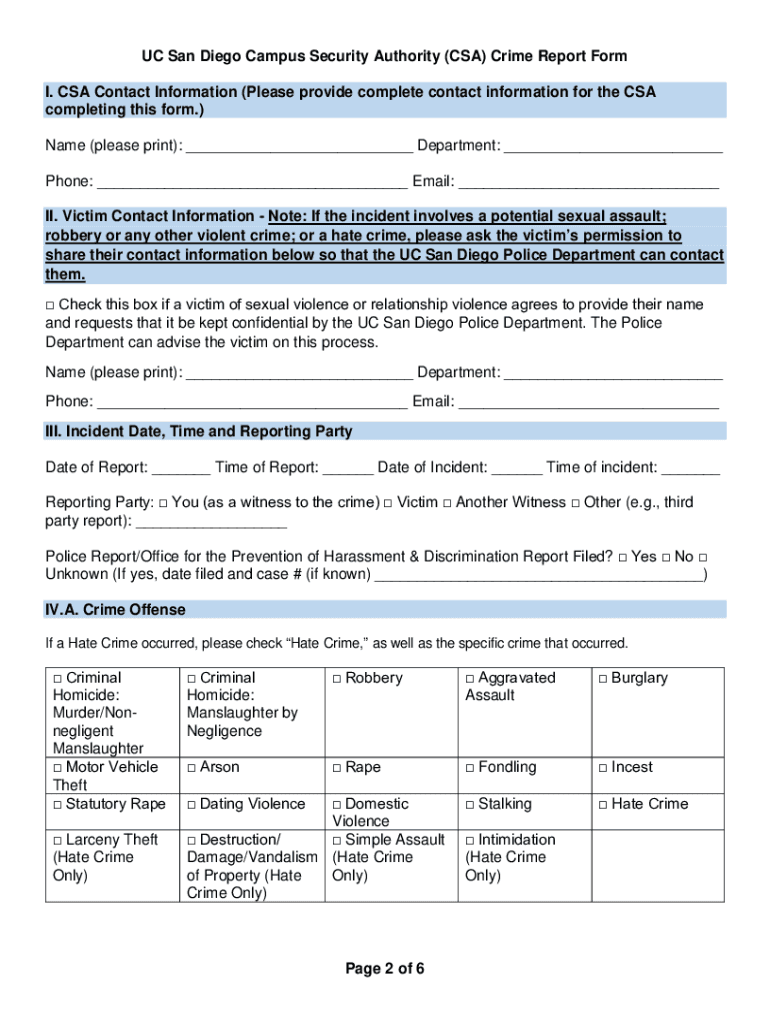 Police Uci Eduhow Do IimgCampus Security Authority CSA Report Form