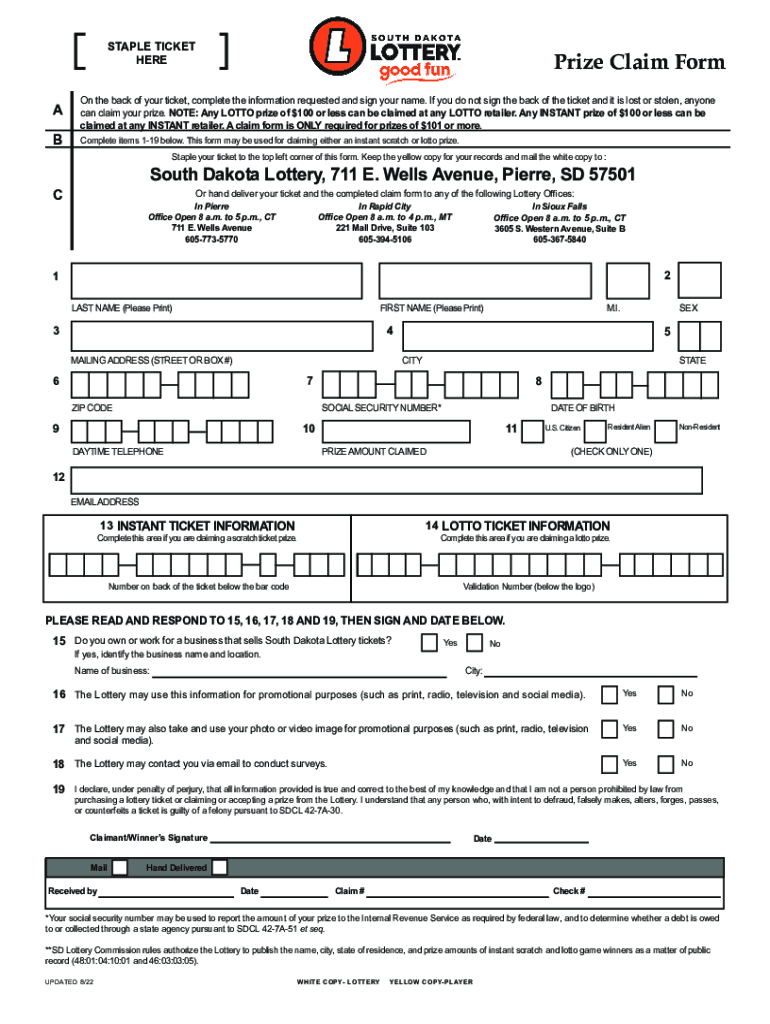  for LOTTERY USE ONLY WINNER CLAIM FORM 2022-2024